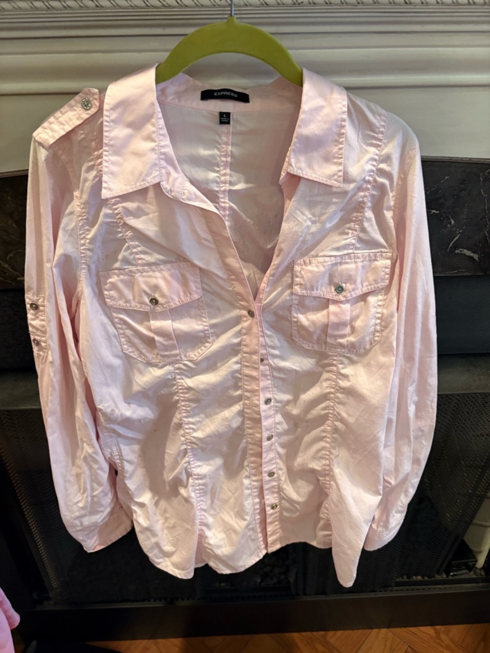 Express Pale Pink Collared Button-Up Blouse